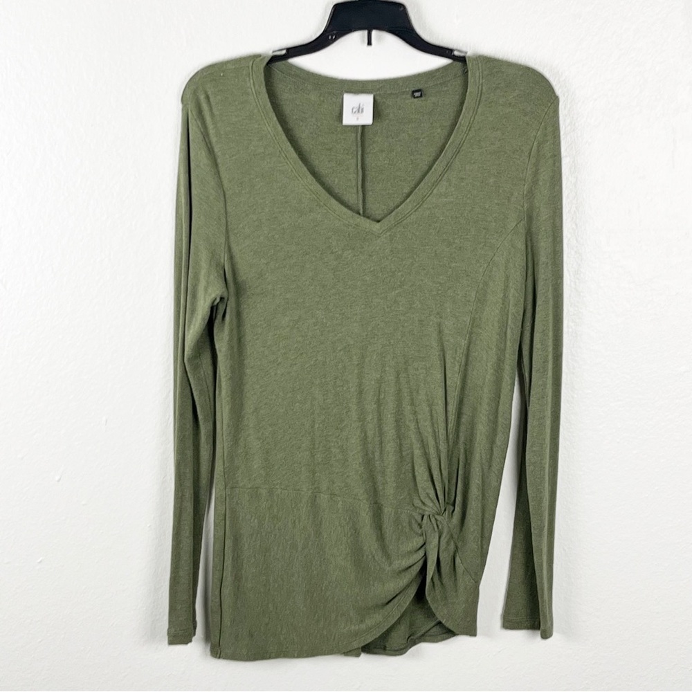 CABI Reveal Style# 3623 Green Knotted Long Sleeves Tee Size Small Casual Neutral